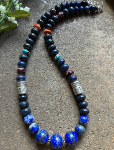 Sterling Silver Lapis Multi Stone Bead Necklace. 22 inch