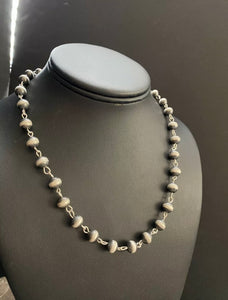 Sterling Silver 8mm Navajo Pearls Rosary Bead Necklace. 22 Inch.