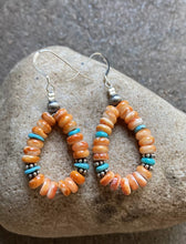 Load image into Gallery viewer, Sterling Silver Spiny Oyster Blue Turquoise Bead Loop Earrings.