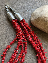 Load image into Gallery viewer, Sterling Silver Multi Strand Red Coral Bead Necklace 22 Inch