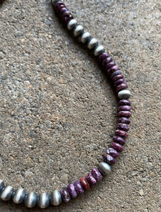 Sterling Silver Purple Spiny Oyster W Pearls Bead Necklace. 18 inch