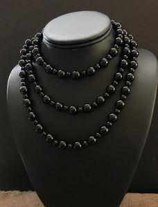 Sterling Silver Black Onyx Bead Necklace. 47 inch