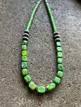 Load image into Gallery viewer, Sterling Silver Green Turquoise Bead Necklace. 18 inch