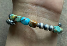 Load image into Gallery viewer, Sterling Silver Blue Green Turquoise Wrap Spiral Bead Bracelet. Free size