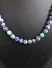 Load image into Gallery viewer, Sterling Silver Lapis Turquoise Bead Necklace. 18 inch