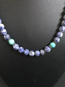 Sterling Silver Lapis Turquoise Bead Necklace. 18 inch