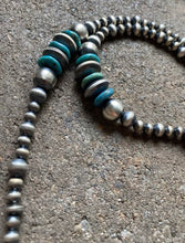 Load image into Gallery viewer, Long Sterling Silver Blue Turquoise Navajo Pearls Bead Necklace. 30 inch