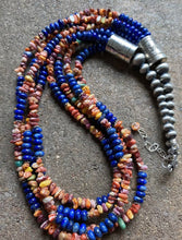 Load image into Gallery viewer, Sterling Silver Multi Strand Lapis Spiny Oyster Bead Necklace. 24 inch