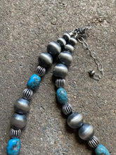 Load image into Gallery viewer, Sterling Silver Turquoise W Navajo Pearls Choker Bead Necklace. 14 inch