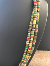 Load image into Gallery viewer, Sterling Silver Multi Strand Multi Stone Green Turquoise Bead Necklace. 22 inch