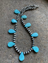 Load image into Gallery viewer, Sterling Silver Turquoise W Navajo Pearls Bead Necklace. 16 inch