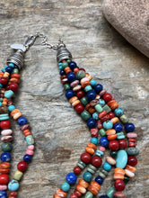 Load image into Gallery viewer, Sterling Silver Multi Strand Multi Stone Bead Necklace. 15 inch