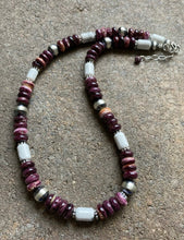 Load image into Gallery viewer, Sterling Silver Purple Spiny Oyster W Turquoise Bead Necklace. 18.5 inch