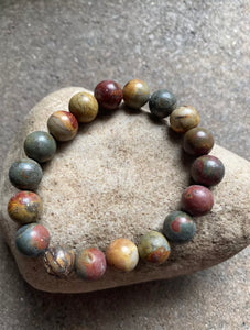 Round Red Creek Jasper Stretchy Bead Bracelet. Free size