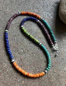 Sterling Silver Multi Stone W Pearls Bead Necklace. 22 Inch