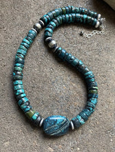 Load image into Gallery viewer, Sterling Silver Heishi Turquoise W Nugget Bead Necklace. 18 inch
