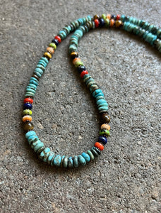 Sterling Silver Turquoise Multi Stone Bead Necklace. 18 inch. Gift