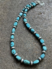 Load image into Gallery viewer, Sterling Silver Turquoise W Pearls Bead Necklace. 18 inch