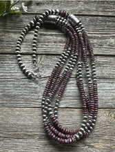 Load image into Gallery viewer, Sterling Silver Multi Strand Purple Spiny Oyster Pearls Bead Necklace. 30 inch