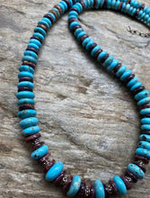 Load image into Gallery viewer, Sterling Silver Purple Spiny Oyster with Turquoise Bead Necklace. 22 inch