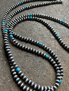 60” Sterling Silver Sleeping Beauty Turquoise 6mm Pearls Bead Necklace