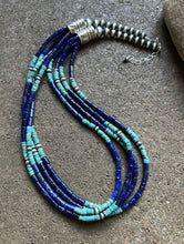 Load image into Gallery viewer, Sterling Silver Multi Strand Stone Lapis Turquoise Bead Necklace. 24 inch