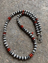 Load image into Gallery viewer, Sterling Silver Red Coral W 6mm Pearls Bead Necklace 18 inch