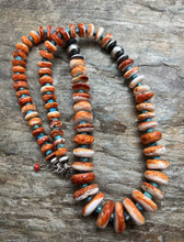 Load image into Gallery viewer, Sterling Silver Graduated Spiny Oyster Turquoise Bead Necklace 25 inch