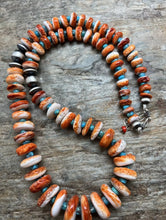 Load image into Gallery viewer, Sterling Silver Graduated Spiny Oyster Turquoise Bead Necklace 25 inch