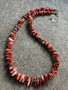 Sterling Silver Spiny Oyster Bead Necklace. 18 inch