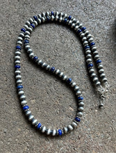 Load image into Gallery viewer, Sterling Silver Blue Lapis W 6mm Pearls Bead Necklace. 24 inch