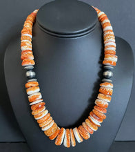 Load image into Gallery viewer, Sterling Silver Graduated Orange Spiny Oyster Bead Necklace. 18 inch