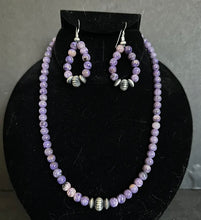 Load image into Gallery viewer, Sterling Silver Purple Charoite Bead Necklace W Earrings Set. Gift 18 Inch