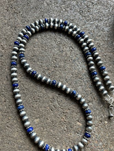 Load image into Gallery viewer, Sterling Silver Blue Lapis W 6mm Pearls Bead Necklace. 24 inch