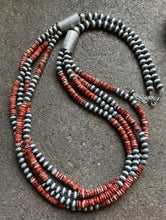 Load image into Gallery viewer, Sterling Silver Multi Strand Red Spiny Oyster Navajo Pearls Bead Necklace 26”