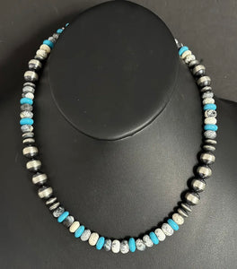 Sterling Silver Multi Stone W Pearls Bead Necklace. 18 Inch