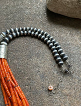 Load image into Gallery viewer, Sterling Silver Multi Strand Orange Coral Bead Necklace. 28 inch