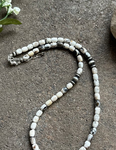 Sterling Silver White Buffalo Turquoise Bead W Pearls Necklace. 18 inch