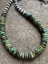 Load image into Gallery viewer, Sterling Silver Graduated Green Turquoise Bead Necklace. 18 inch