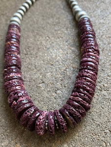 Sterling Silver Graduated Purple Spiny Oyster Bead Necklace 18”