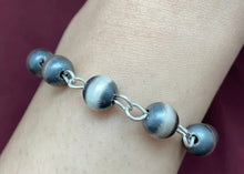 Load image into Gallery viewer, 8mm Rosary Navajo Pearls Sterling Silver Bead Bracelet. 7 Inch