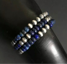 Load image into Gallery viewer, Navajo Pearls Lapis Sterling Silver Bead Bracelet . Free Size