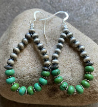 Load image into Gallery viewer, Sterling Silver Green Turquoise W Pearls Bead Loop Earrings.