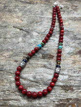 Load image into Gallery viewer, Sterling Silver Multi Stone Red Coral Bead Necklace 18 inch