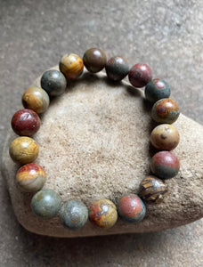 Round Red Creek Jasper Stretchy Bead Bracelet. Free size