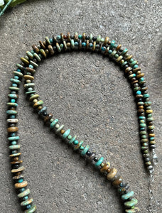 Long Sterling Silver Graduated Green Turquoise Bead Necklace. 36 inch