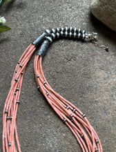 Load image into Gallery viewer, Sterling Silver Multi Strand Pink Coral W Pearls Bead Necklace 24 Inch