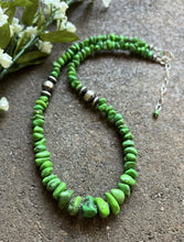 Load image into Gallery viewer, Sterling Silver Graduated Green Turquoise Bead Necklace. 18 inch