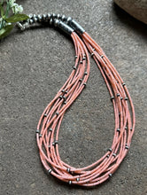 Load image into Gallery viewer, Sterling Silver Multi Strand Pink Coral W Pearls Bead Necklace 24 Inch