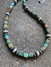 Load image into Gallery viewer, Sterling Silver Blue Green Turquoise W Navajo Pearls Bead Necklace 16 inch